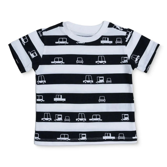 HelloBaby Boys T-shirt Vehicle Print Crew Neck Short Sleeve - Ecru