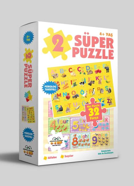 2 Süper Puzzle - Alfabe - Sayılar 4+ Yaş - 0-6 Yaş Yayınları Kitap