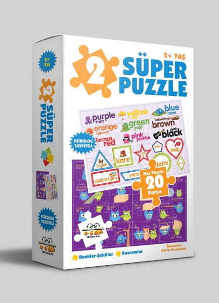 2 Süper Puzzle - Renkler - Şekiller - Kavramlar 2+ Yaş - 0-6 Yaş Yayınları Kitap