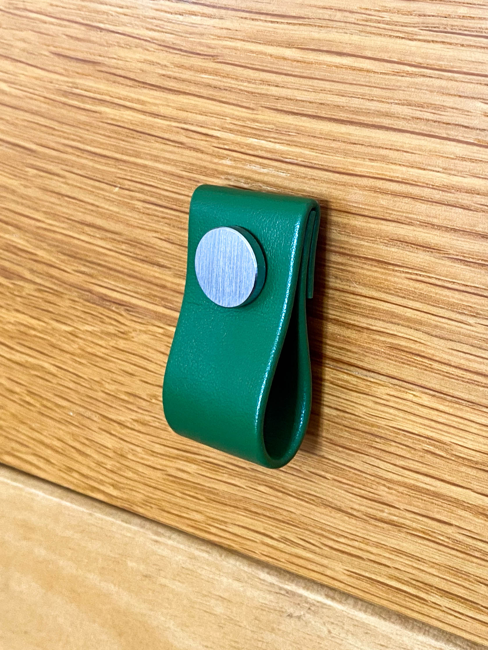 Cupboard door drawer pull, made with apple leather - mezetto