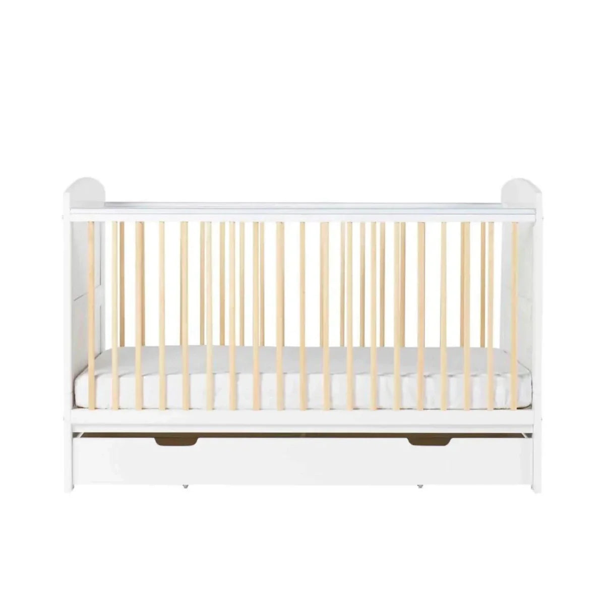 Ickle Bubba Coleby Scandi Cot Bed with Under Drawer Scandi White - Premium Sprung Mattress