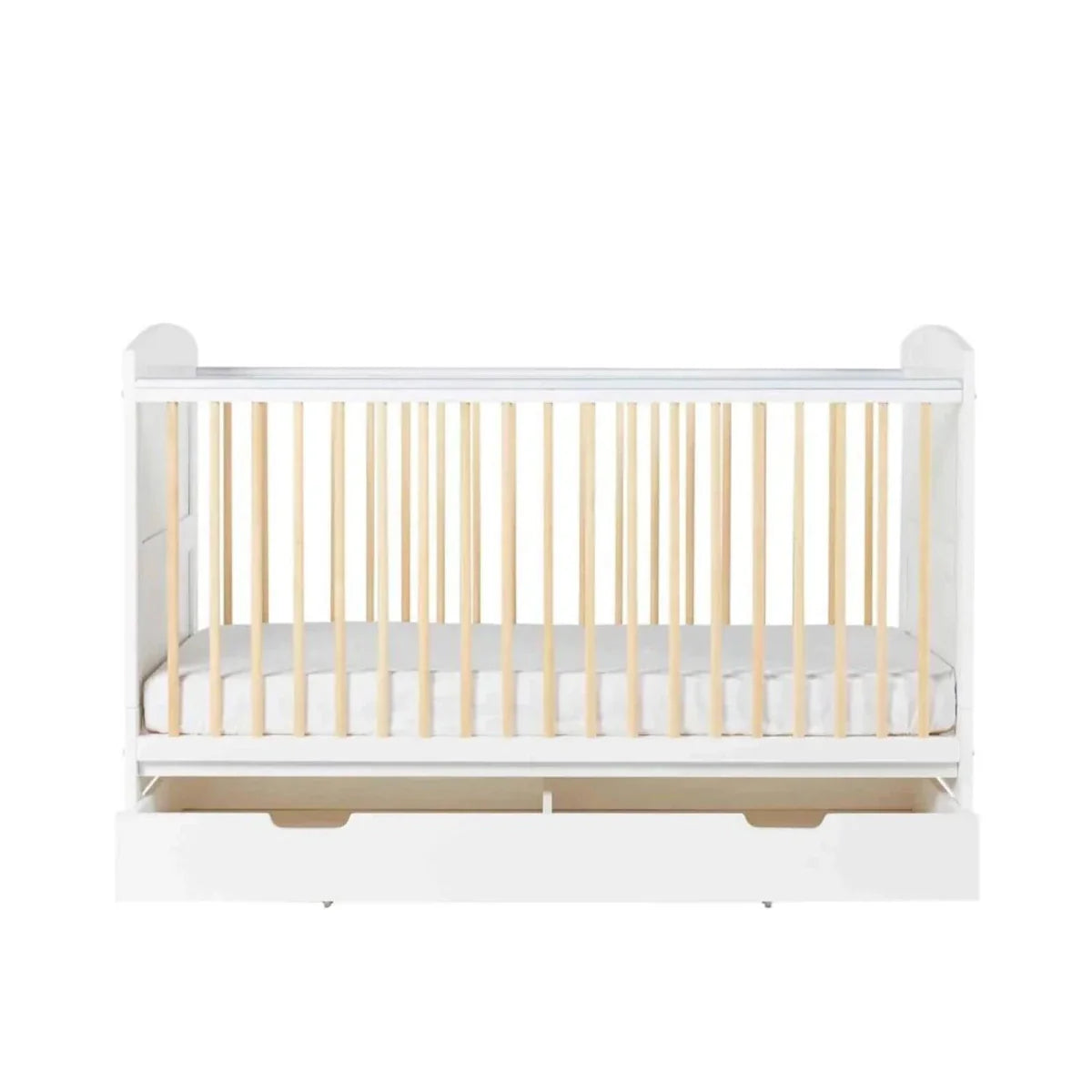 Ickle Bubba Coleby Scandi Cot Bed with Under Drawer Scandi White - Premium Sprung Mattress