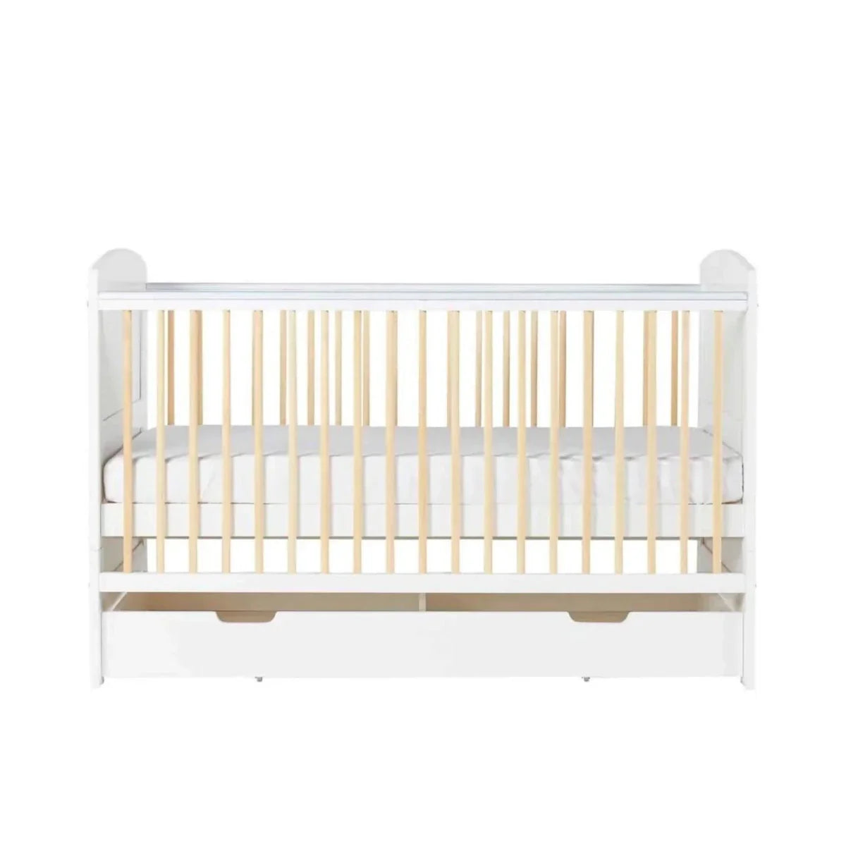 Ickle Bubba Coleby Scandi Cot Bed with Under Drawer Scandi White - Premium Sprung Mattress