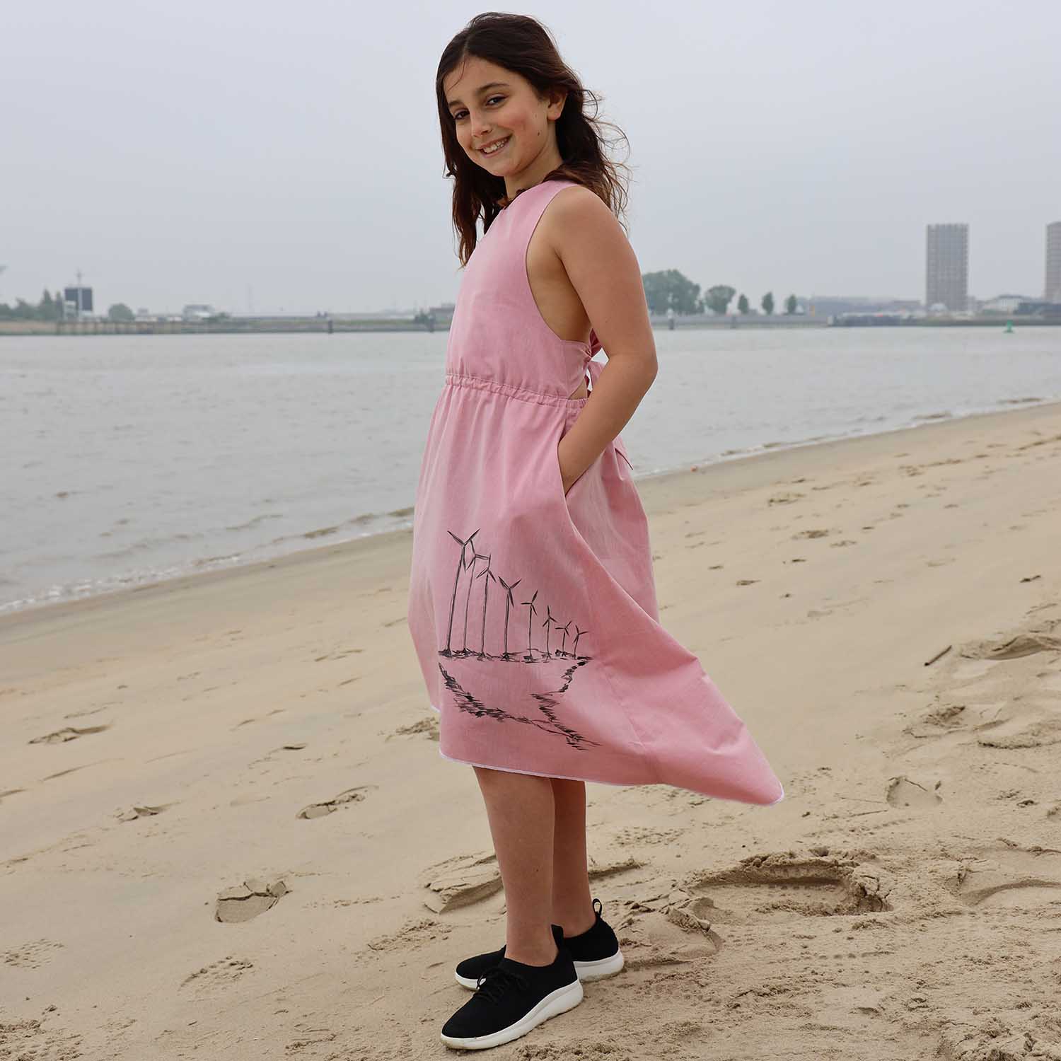 Hand-Painted Girls Pink Dress, Limited Edition-1