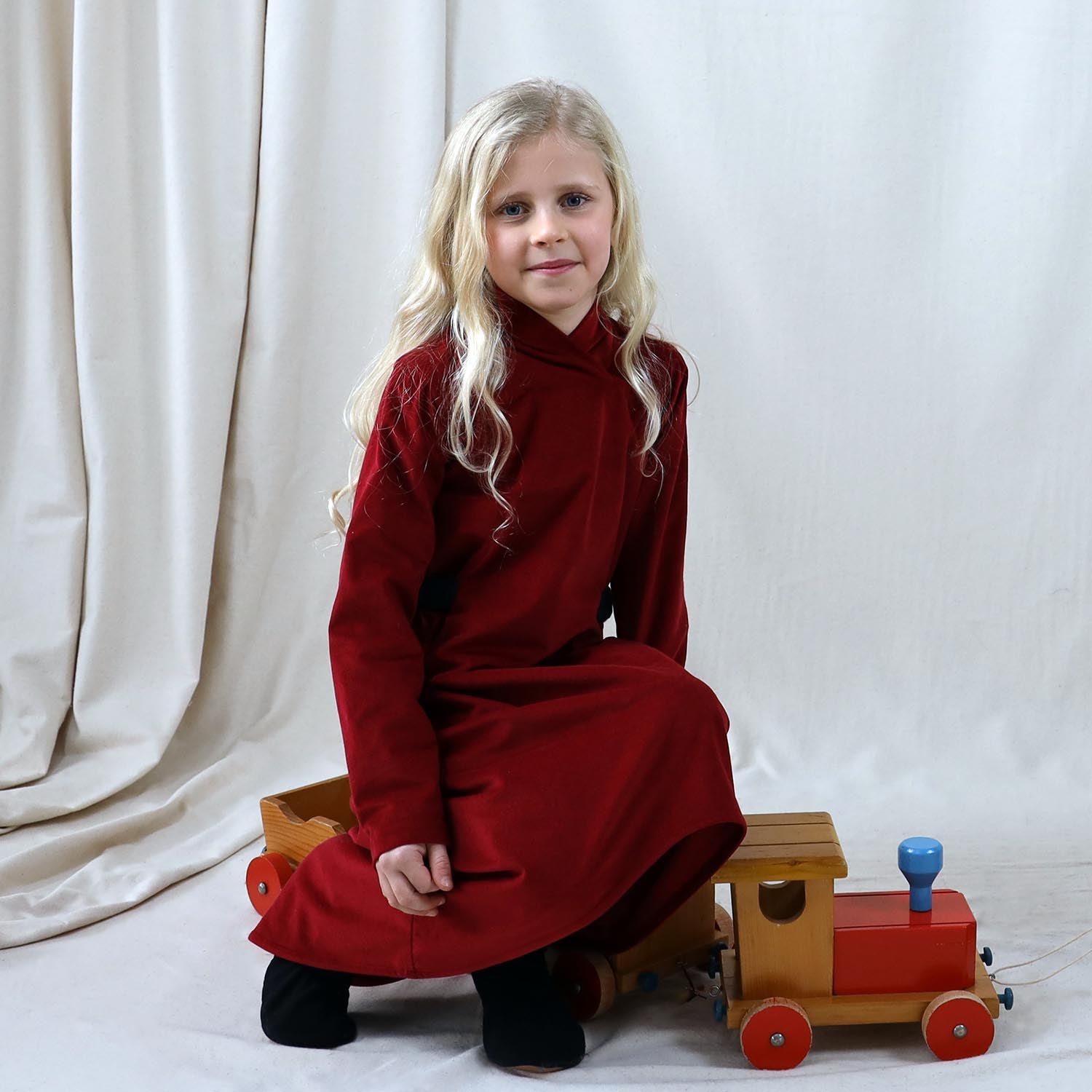 Red Corduroy Turtleneck Dress-1