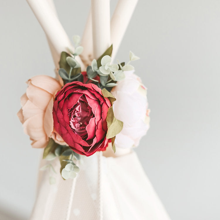 MINICAMP Peony Flower Garland for Teepee & Kids Room Decor | White, Beige & Rose