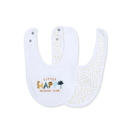 Messy Duck Embroidered Cotton Baby Bib Pack of 2 - Happy