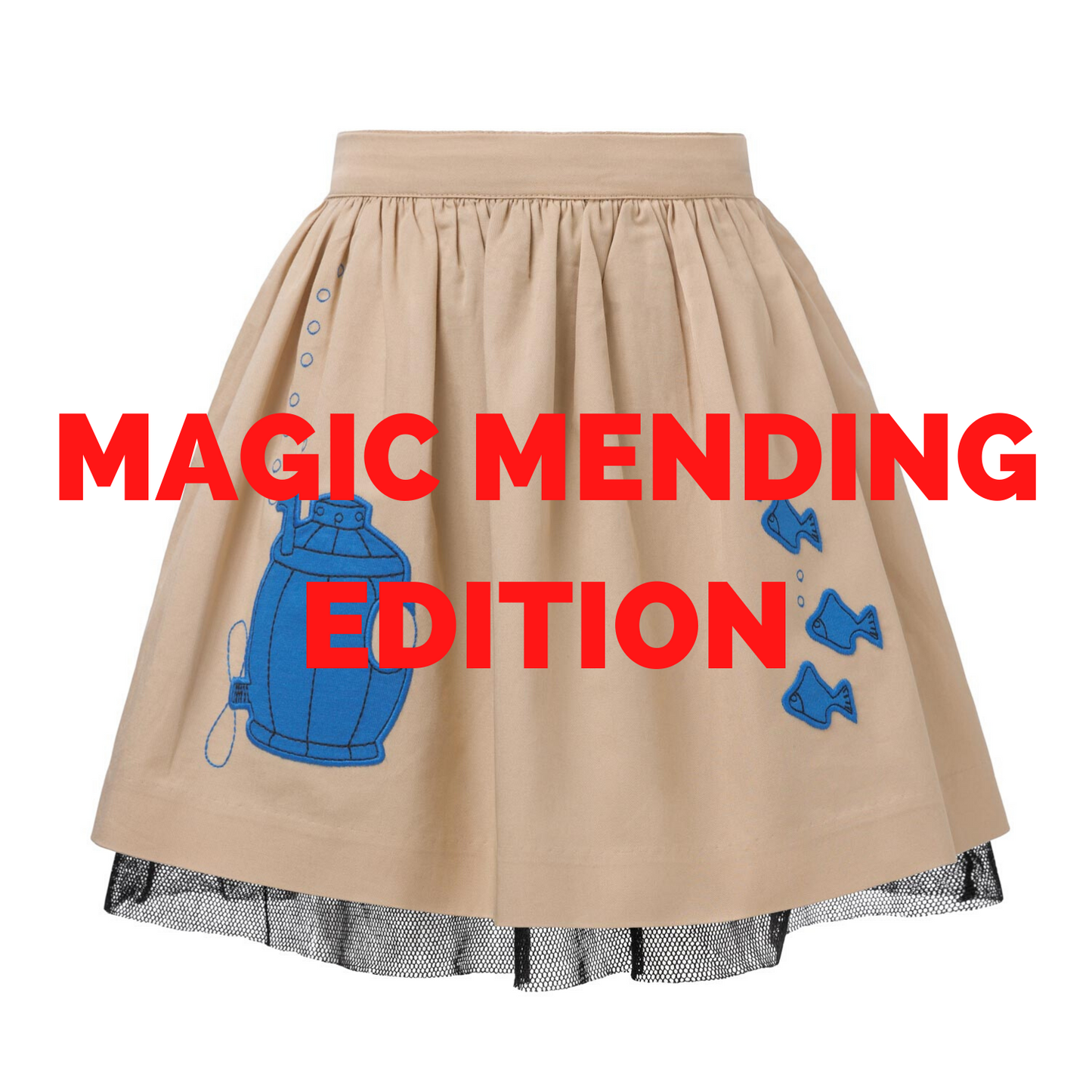 MAGIC MENDING PRELOVED Beige Cotton Skirt with Submarine, 4 years-1