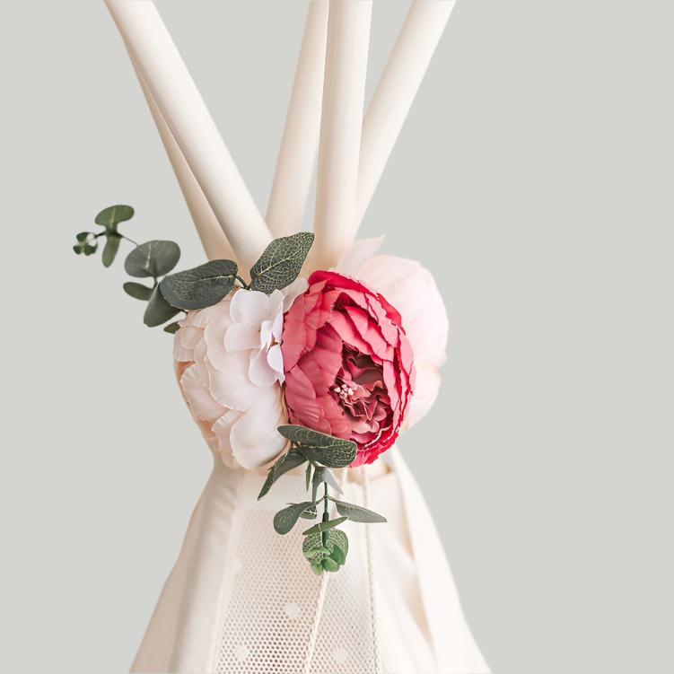 MINICAMP Peony Flower Garland for Teepee & Kids Room Decor | White & Rose