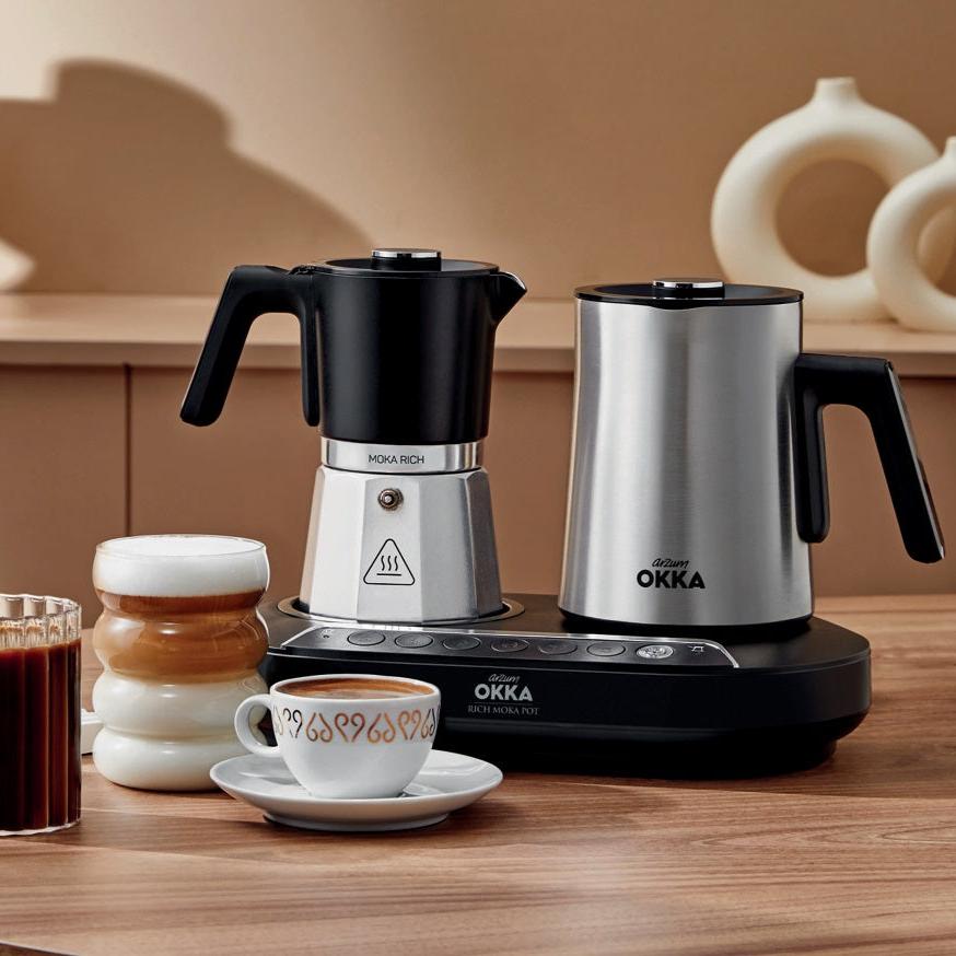 Arzum Okka Rich Moka Pot Turkish Coffee Maker with Milk Frother