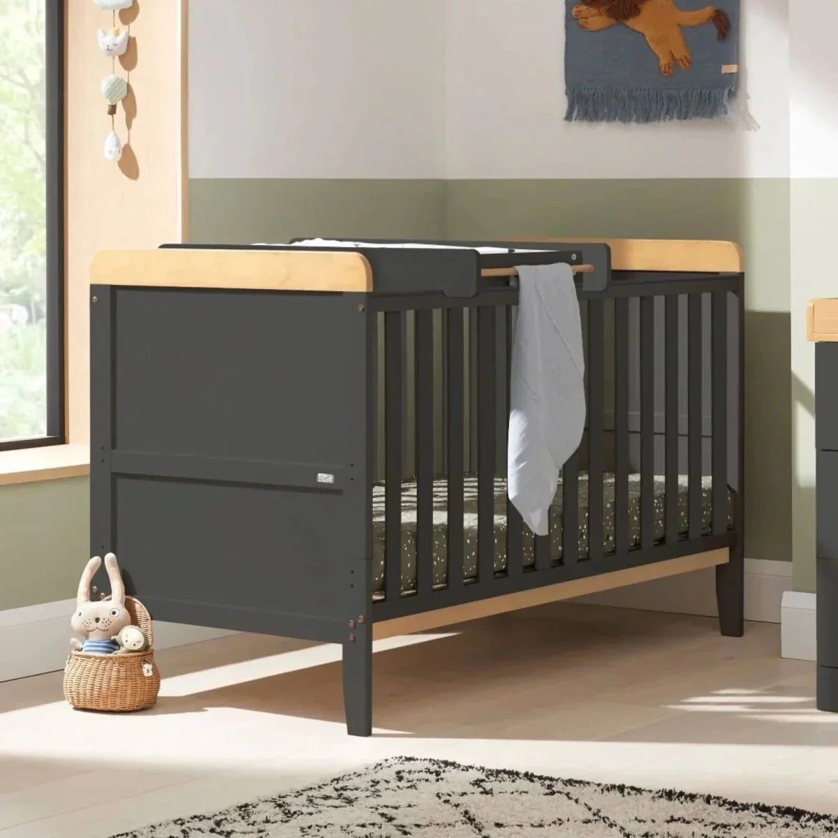 Tutti Bambini Rio Cot Bed with Cot Top Changer & Mattress - Slate/Honey Oak