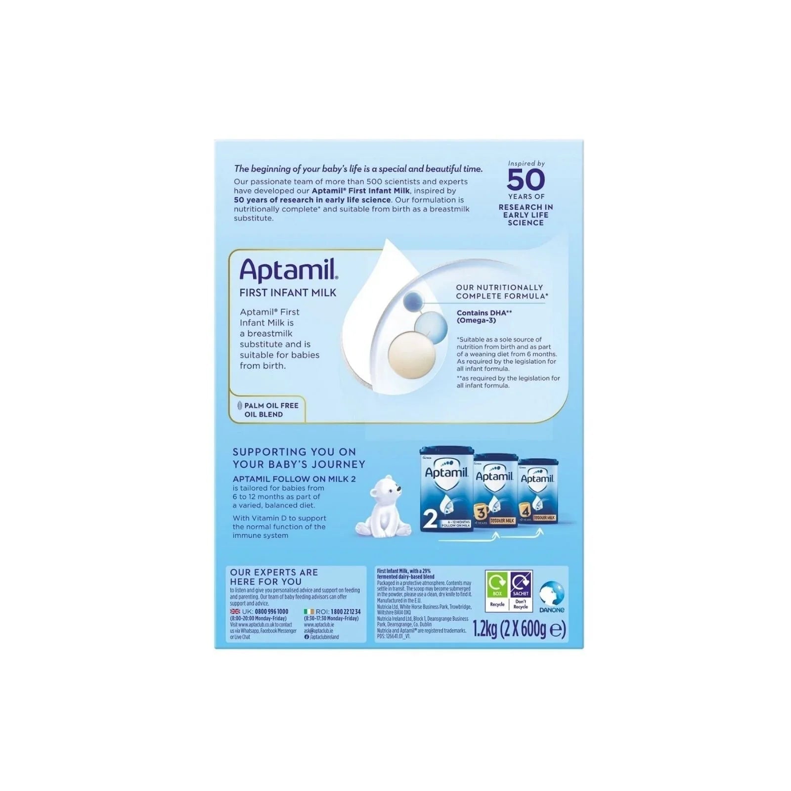 Aptamil 1 First Infant Milk Formula from Birth 1.2kg (2x600g) - mezetto ebebek ebebek