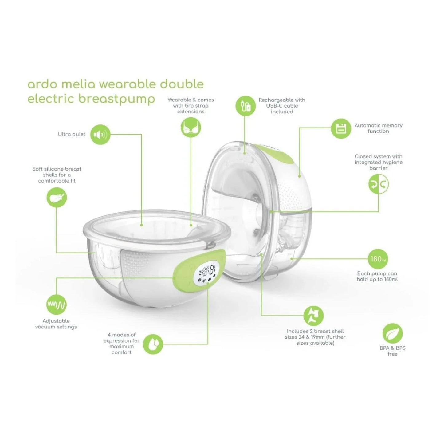 Ardo Melia Wearable Double Electric Breast Pump - mezetto ebebek ebebek