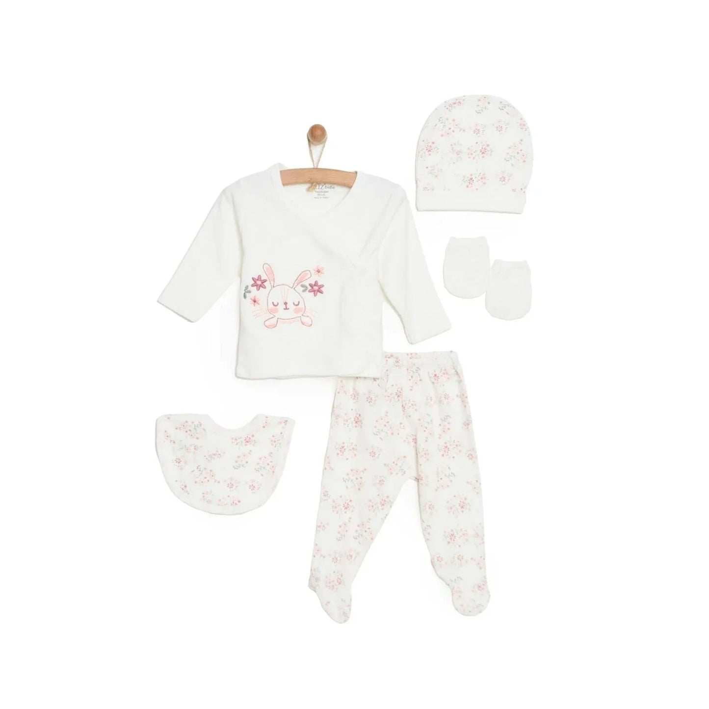 Aziz Bebe Girl 5 Piece Newborn Set - Ecru - mezetto ebebek ebebek
