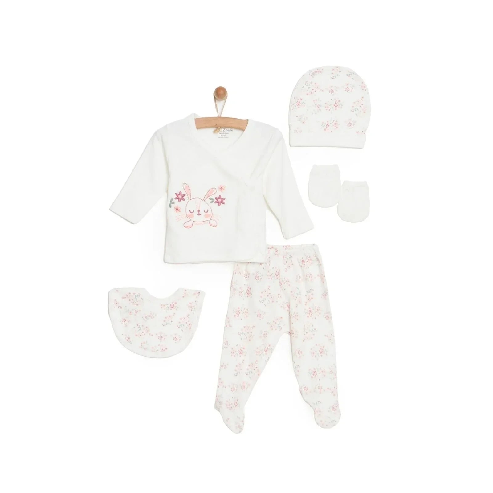 Aziz Bebe Girl 5 Piece Newborn Set - Ecru - mezetto ebebek ebebek