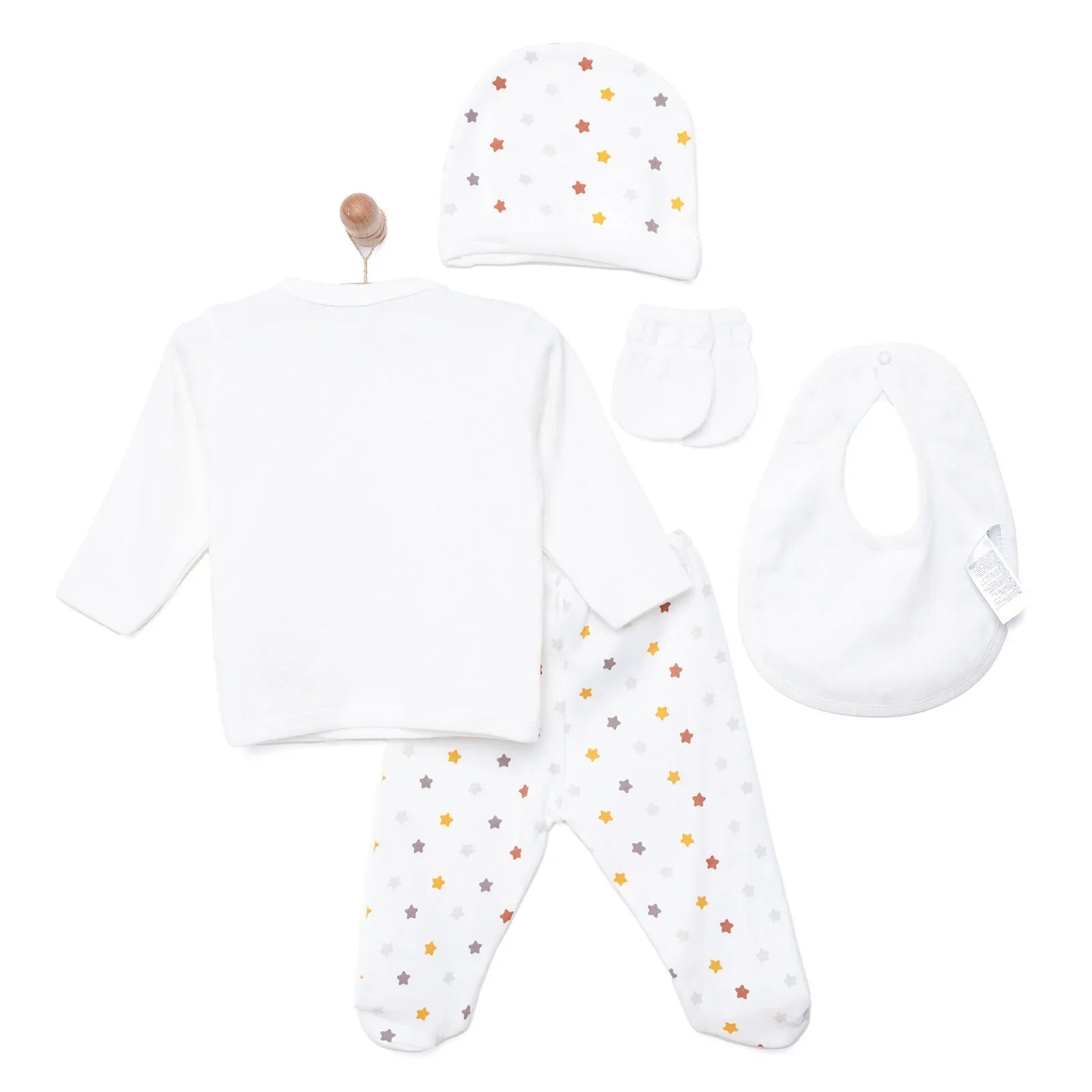 Aziz Bebe Suzene Embroidered 5 Piece Newborn Starter Set - Ecru - mezetto ebebek ebebek