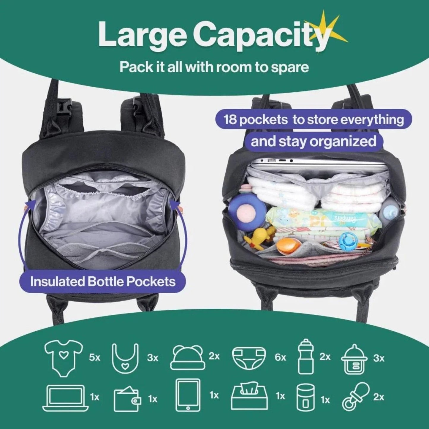 BabbleRoo Original Nappy Backpack - Black - mezetto ebebek ebebek