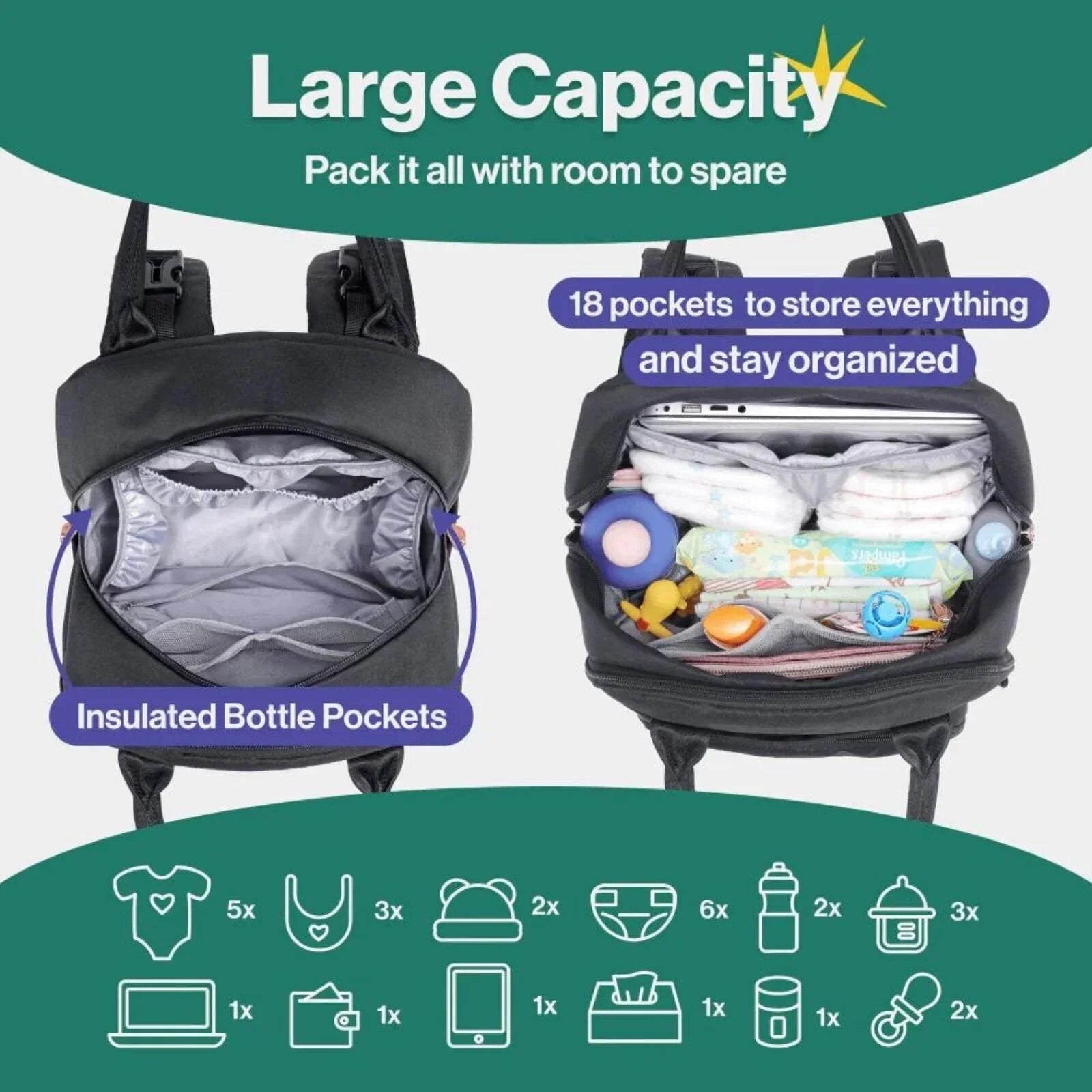 BabbleRoo Original Nappy Backpack - Black - mezetto ebebek ebebek