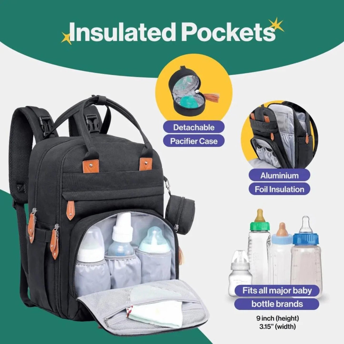 BabbleRoo Original Nappy Backpack - Black - mezetto ebebek ebebek