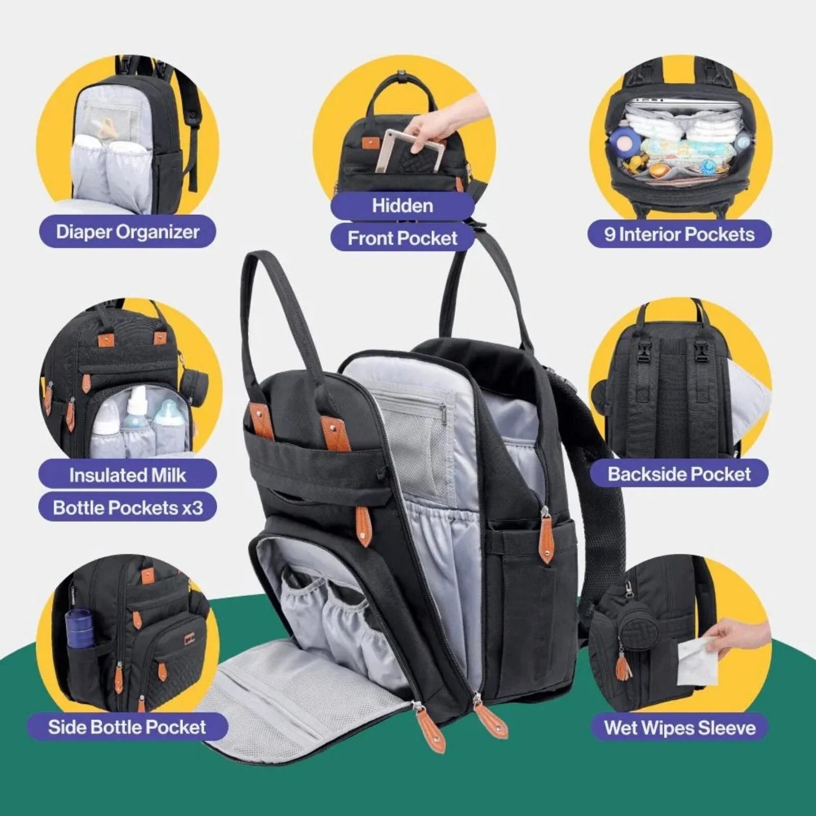 BabbleRoo Original Nappy Backpack - Black - mezetto ebebek ebebek