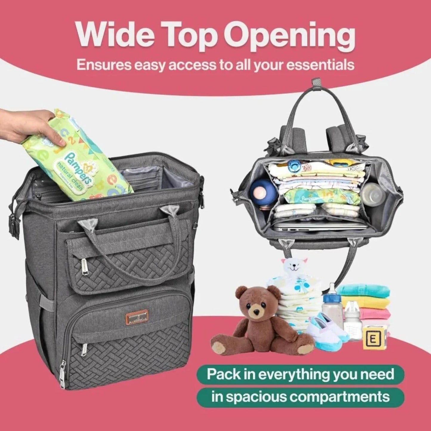 BabbleRoo Wide Top Nappy Backpack - Dark Grey - mezetto ebebek ebebek