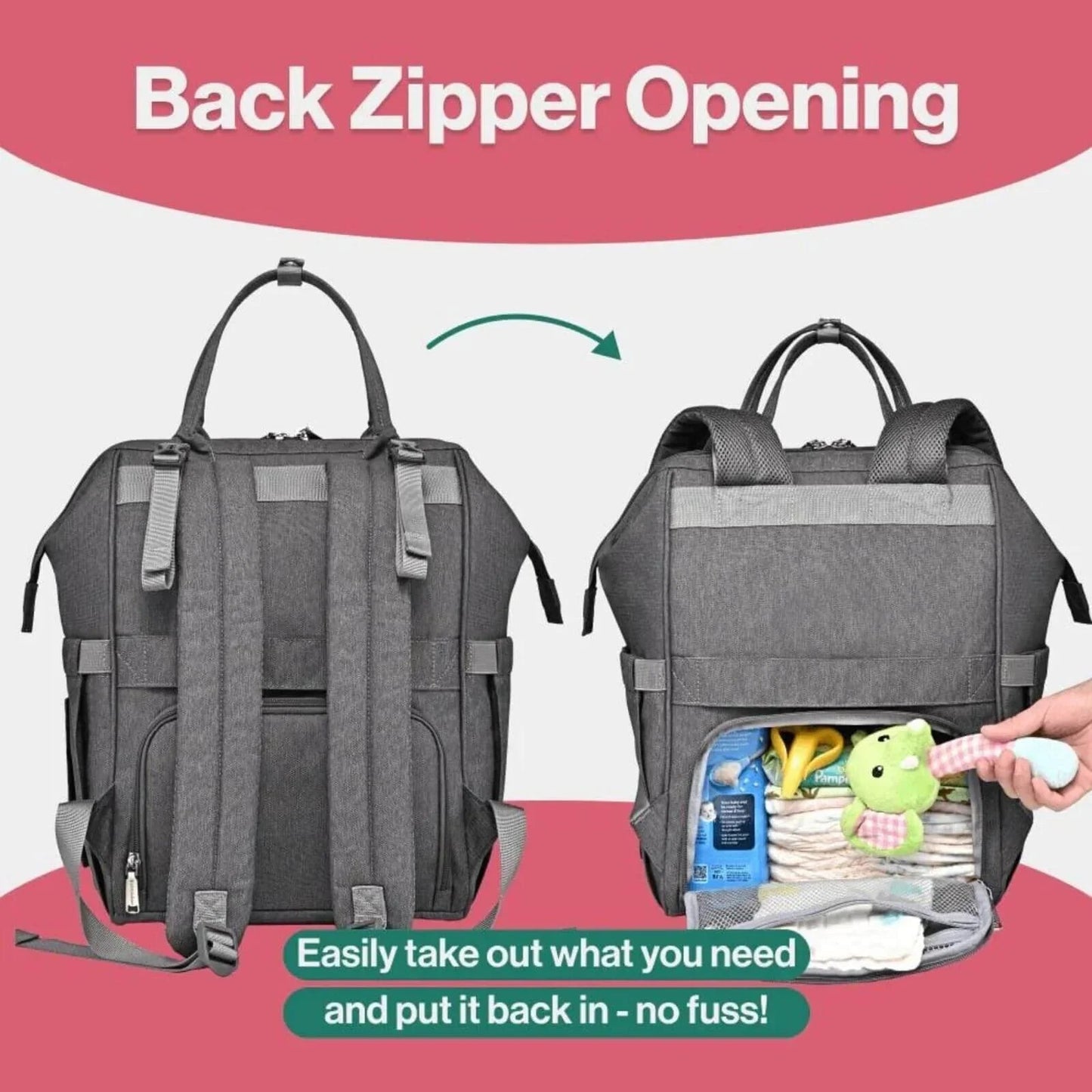 BabbleRoo Wide Top Nappy Backpack - Dark Grey - mezetto ebebek ebebek