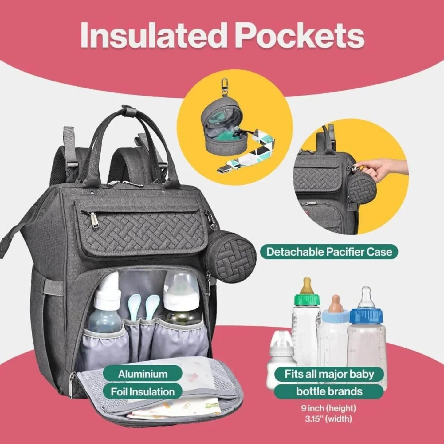 BabbleRoo Wide Top Nappy Backpack - Dark Grey - mezetto ebebek ebebek