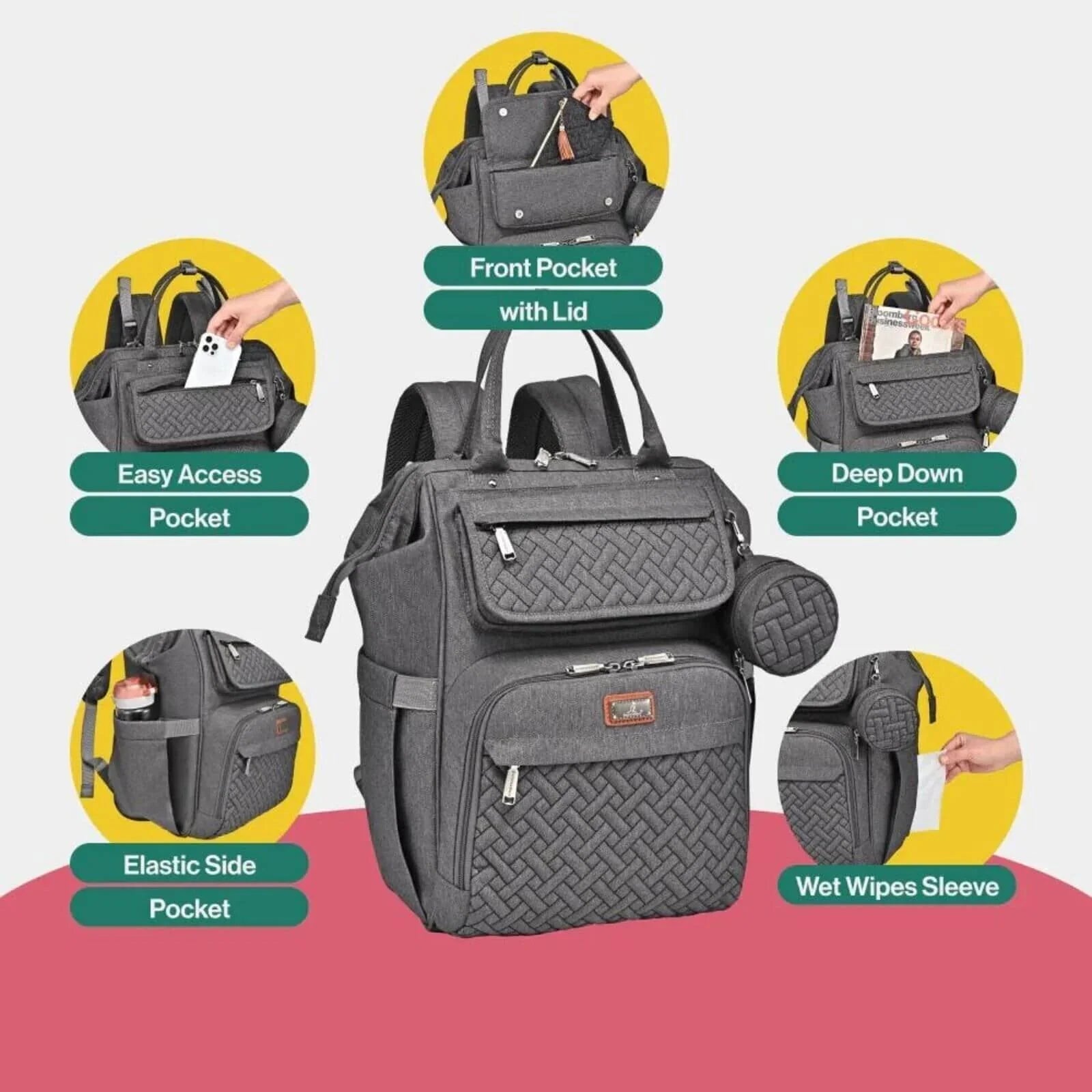 BabbleRoo Wide Top Nappy Backpack - Dark Grey - mezetto ebebek ebebek