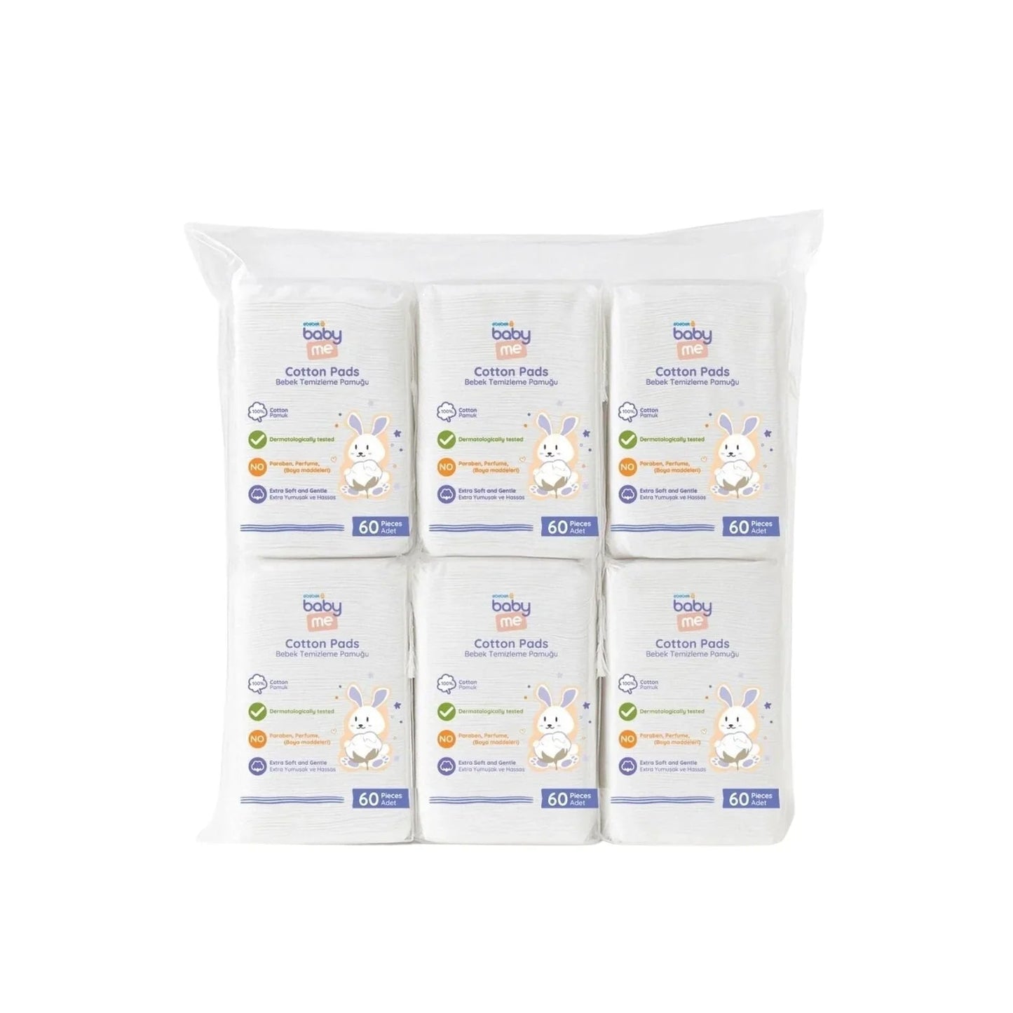 baby me Baby Cleaning Cotton Pads 6x60 pcs - mezetto ebebek ebebek