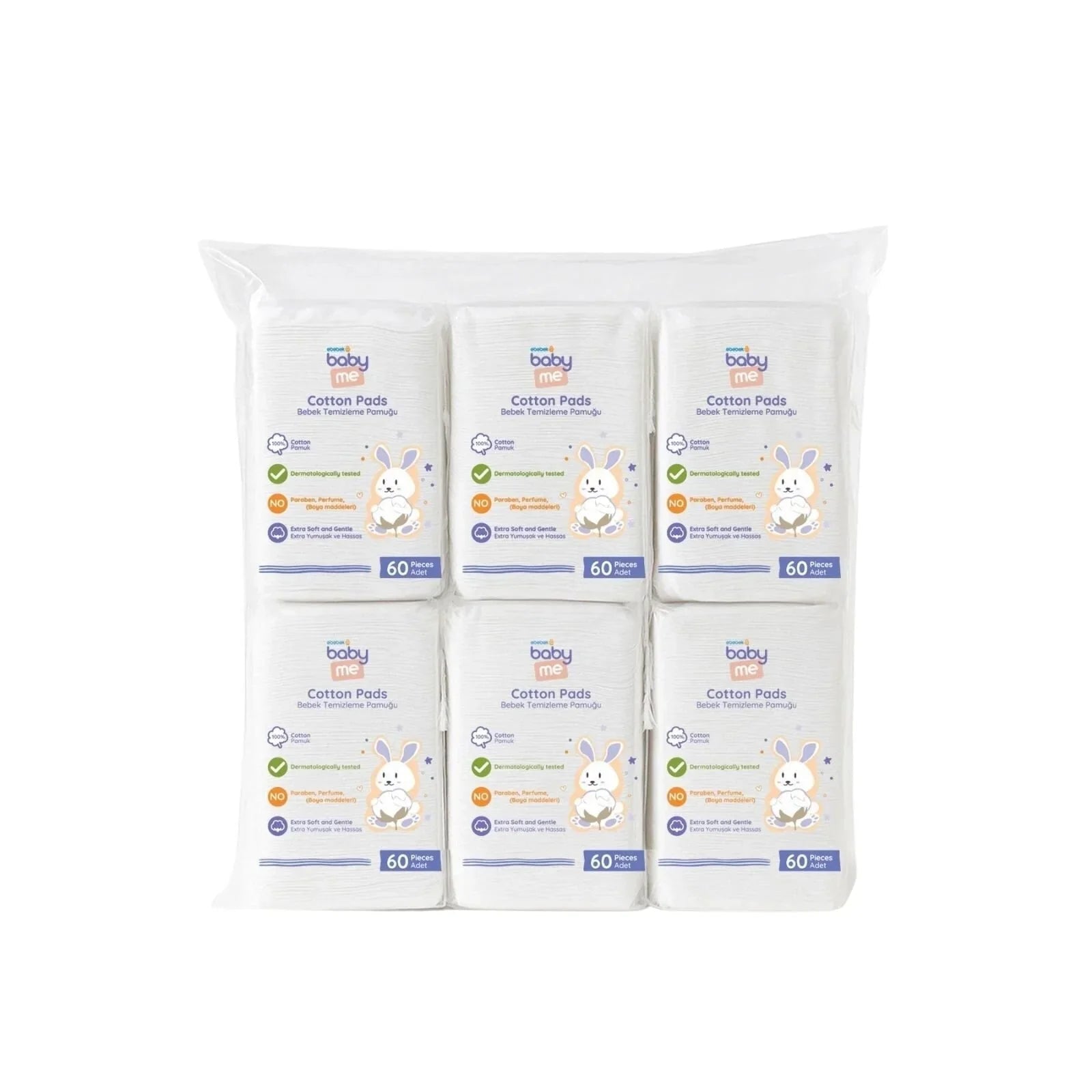 baby me Baby Cleaning Cotton Pads 6x60 pcs - mezetto ebebek ebebek