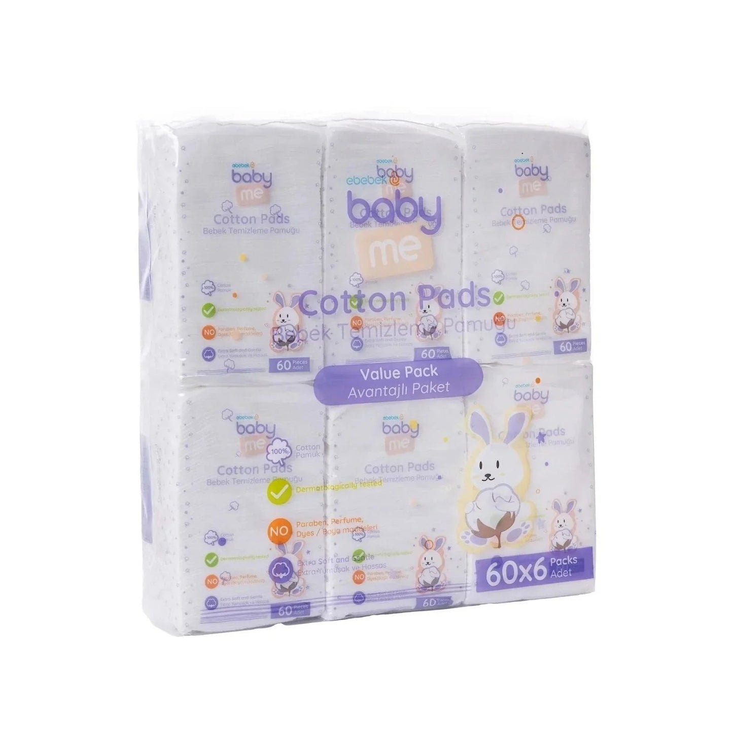 baby me Baby Cleaning Cotton Pads 6x60 pcs - mezetto ebebek ebebek