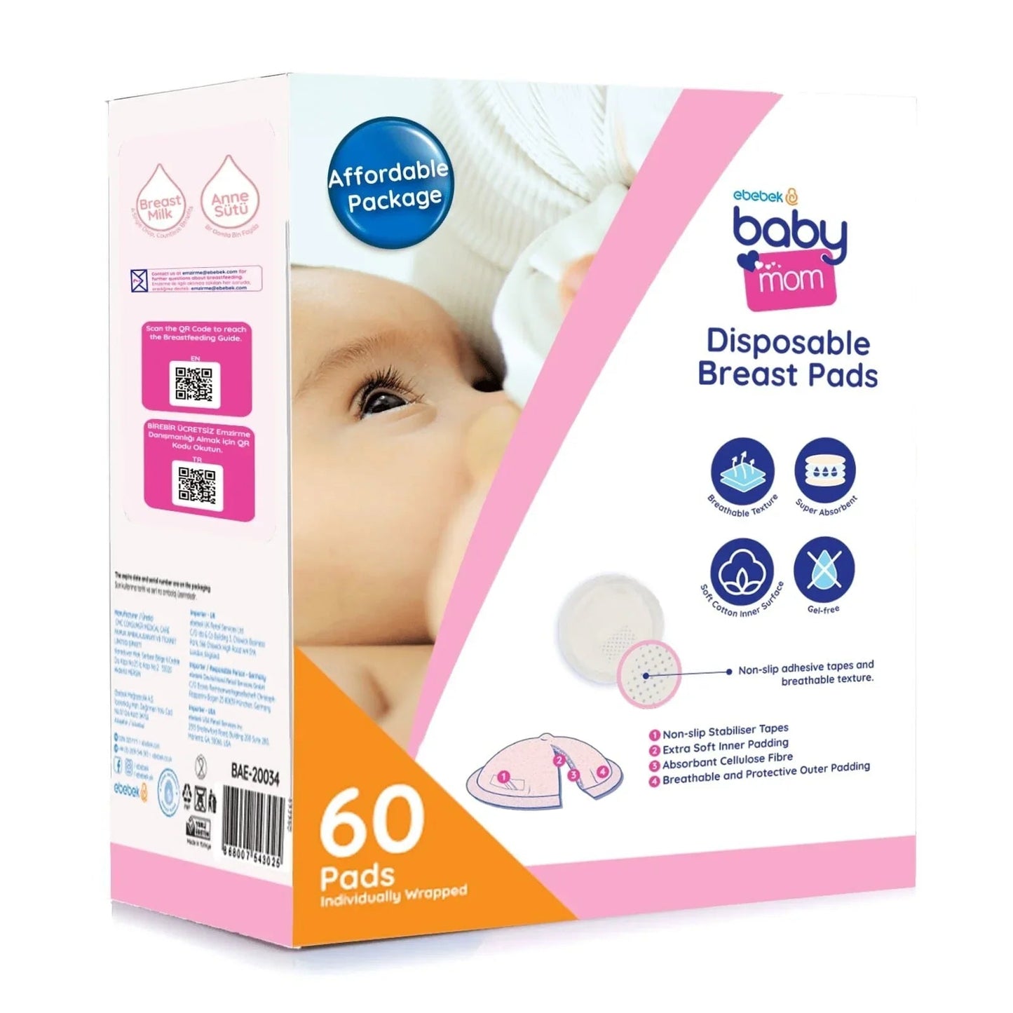 baby mom Disposable Breast Pads 60 pcs - mezetto ebebek ebebek