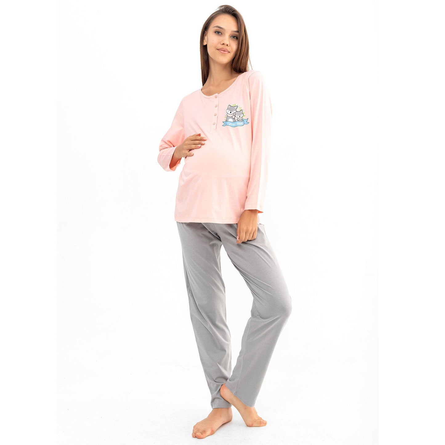 baby mom Pyjama Set - Light Pink - mezetto ebebek ebebek