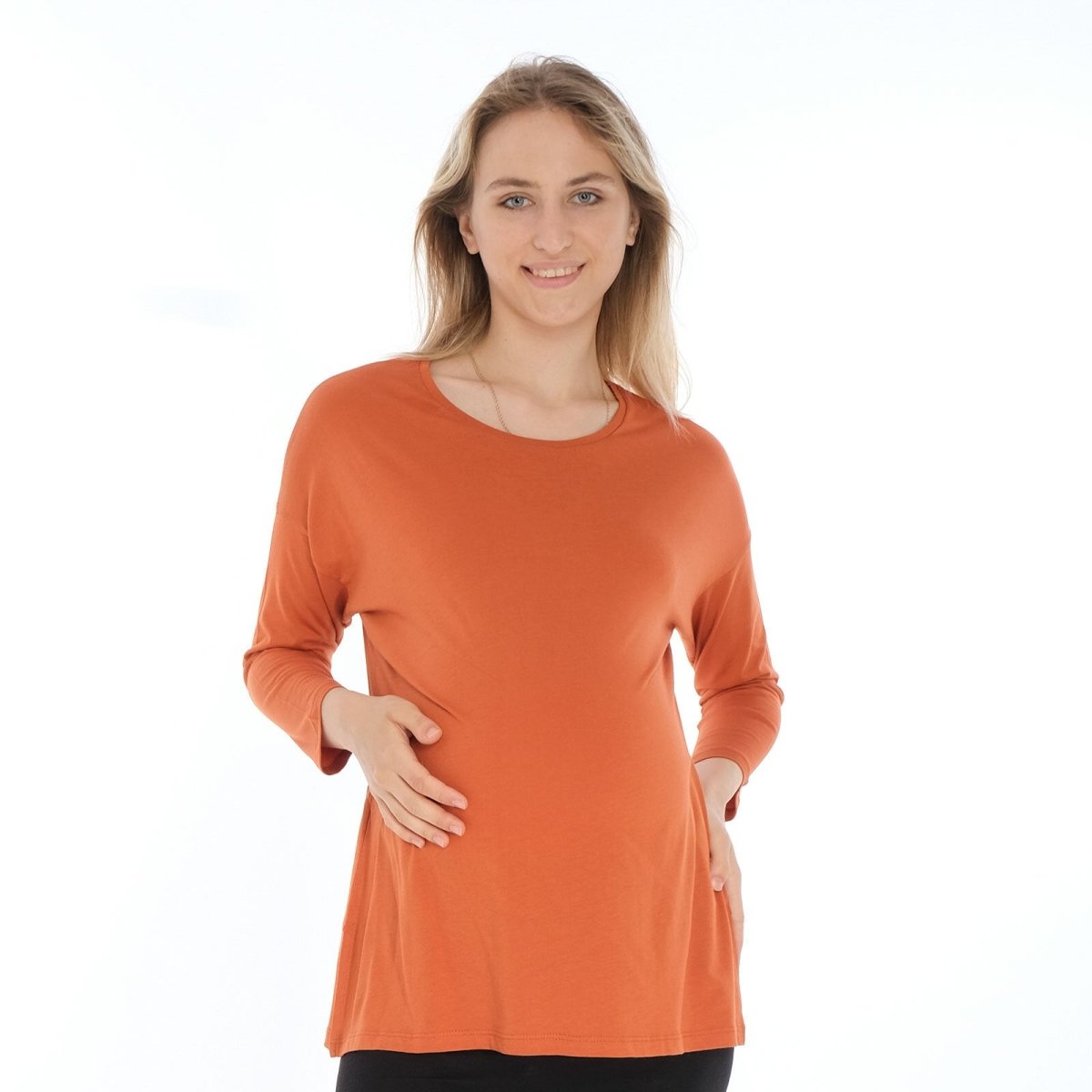 baby mom Tshirt Long Sleeve - Orange - mezetto ebebek ebebek