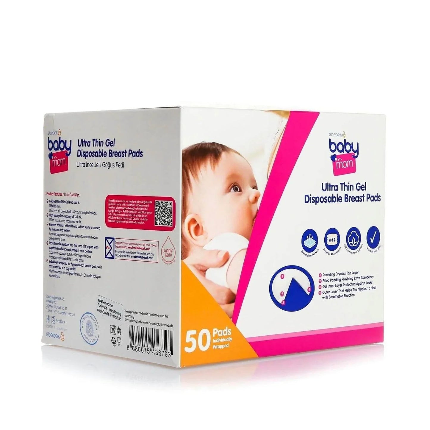 baby mom Ultra Thin Gel Breast Pads 50 pcs - mezetto ebebek ebebek