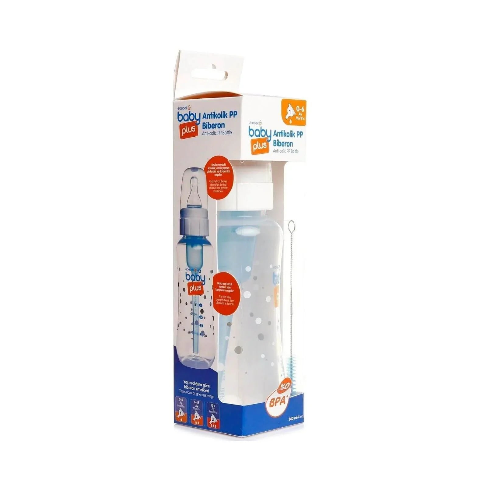 baby plus Anti Colic PP Bottle 240ml - mezetto ebebek ebebek