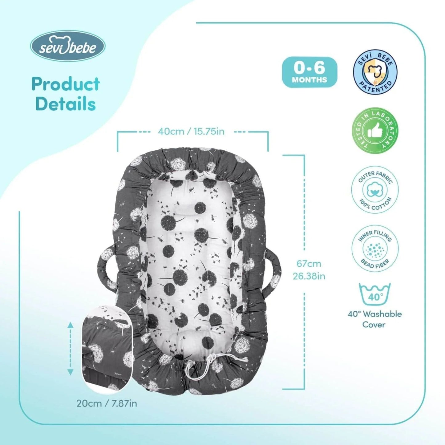 baby plus Mother Side Baby Reflux Bed Dandelion - mezetto