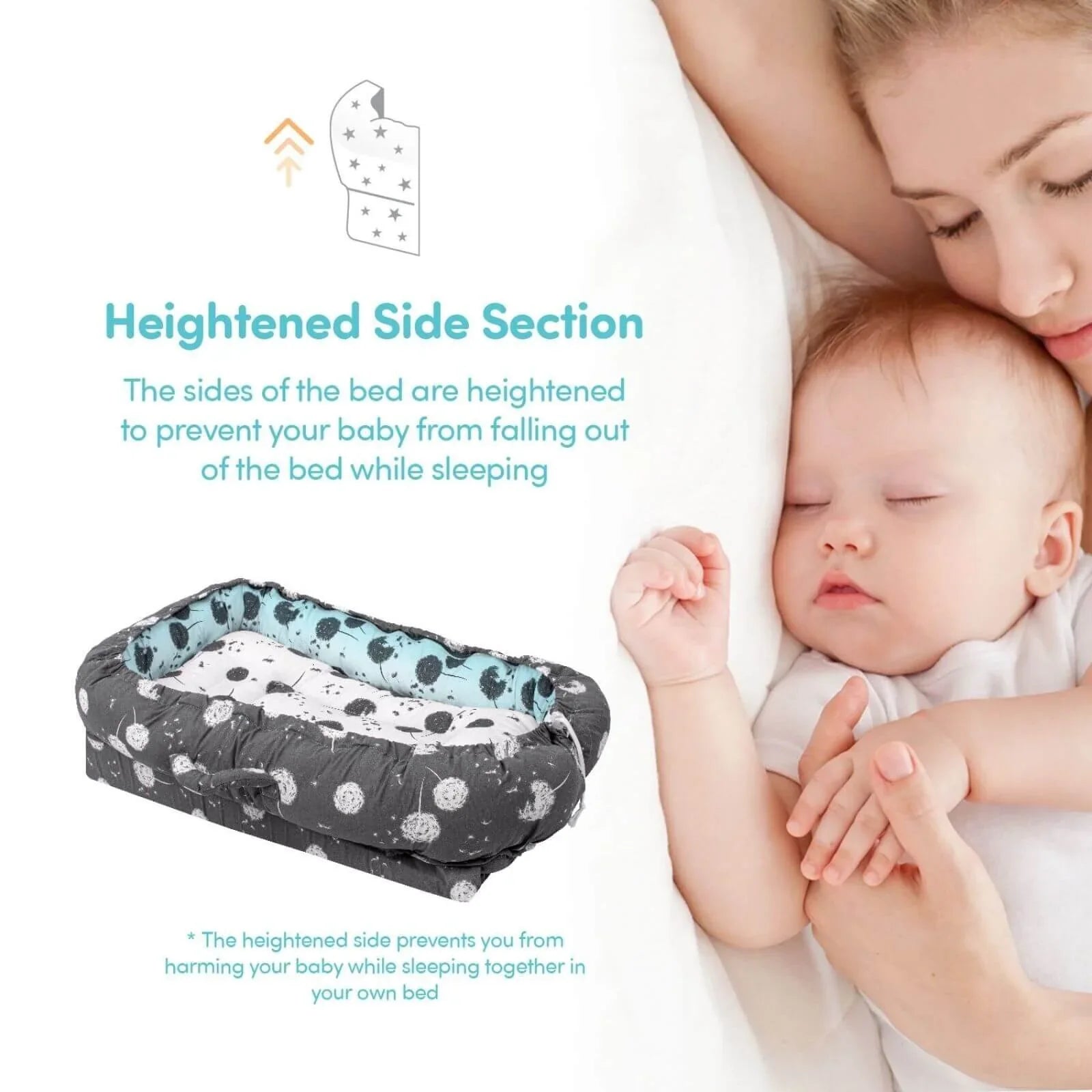 baby plus Mother Side Baby Reflux Bed - Dandelion - mezetto