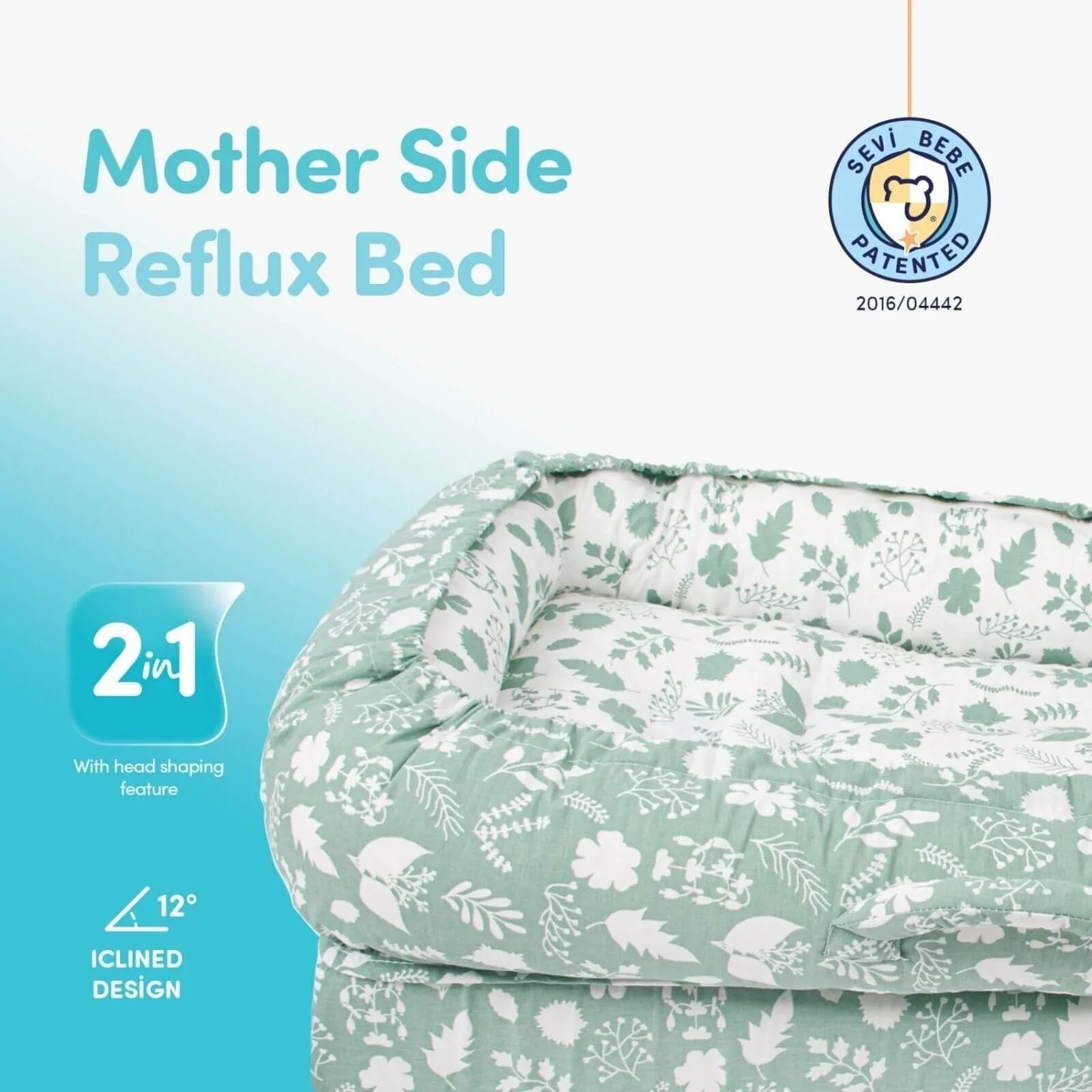baby plus Mother Side Baby Reflux Bed - Green - mezetto ebebek ebebek