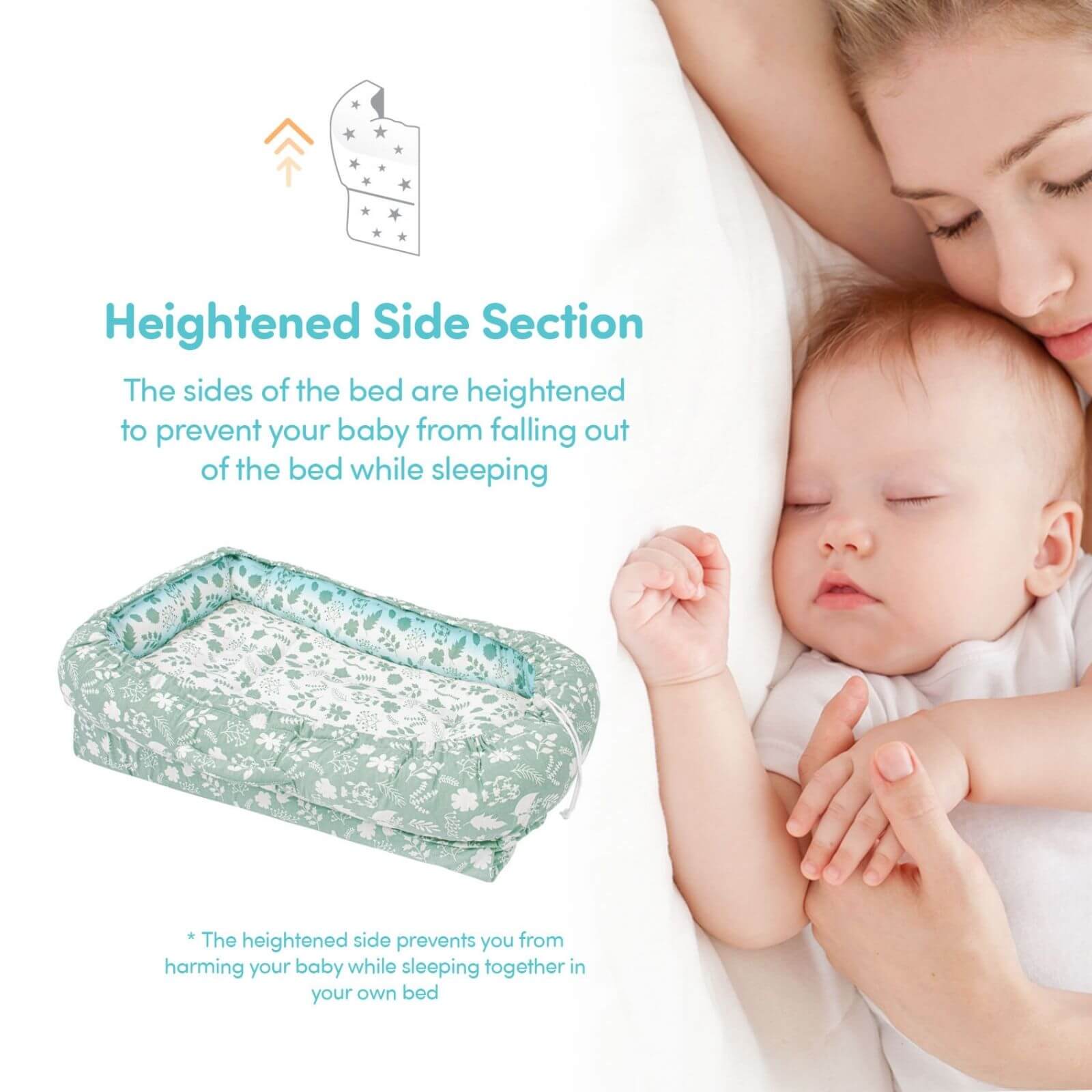 baby plus Mother Side Baby Reflux Bed - Green - mezetto ebebek ebebek