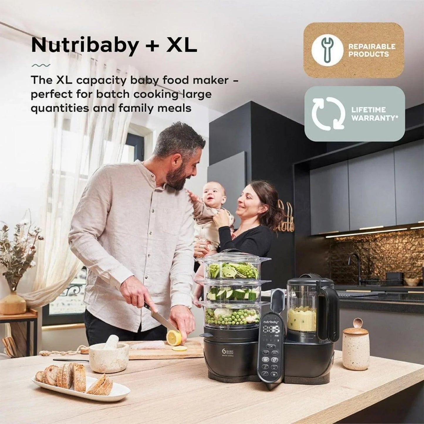 Babymoov Nutribaby (+) XL 6 - in - 1 Baby Food Maker - Black Edition - mezetto ebebek ebebek