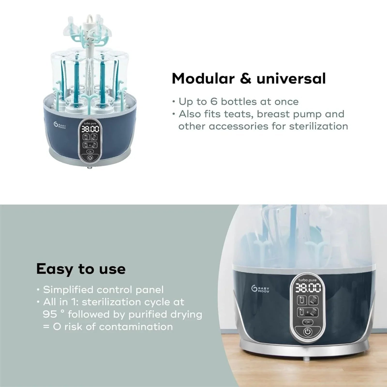 Babymoov Turbo Pure 3 - in - 1 Steriliser & Dryer & Purified Bottle Storage - mezetto ebebek ebebek