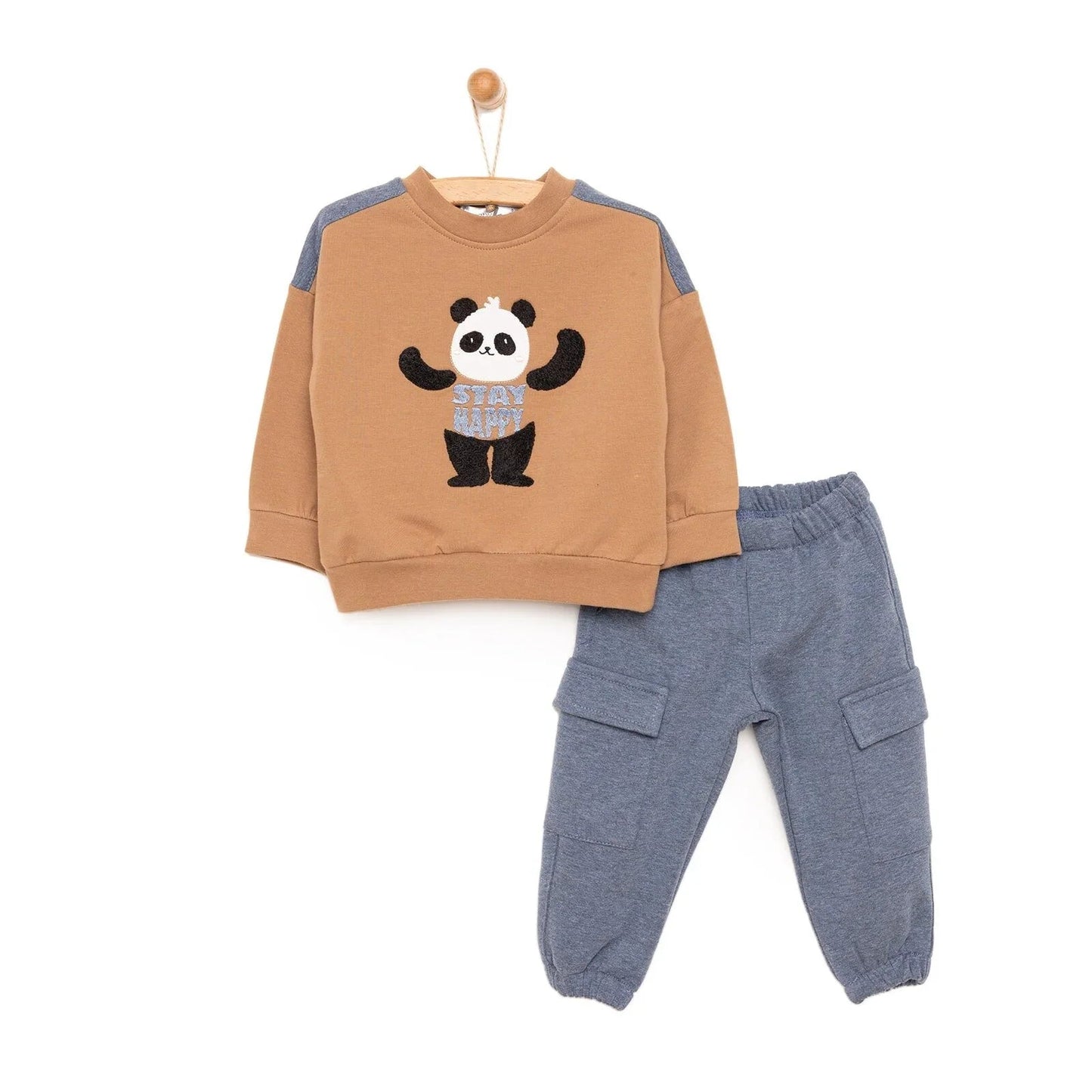 BabyZ Cool Boy Boy Sweatshirt - Pants - Brown - mezetto ebebek ebebek