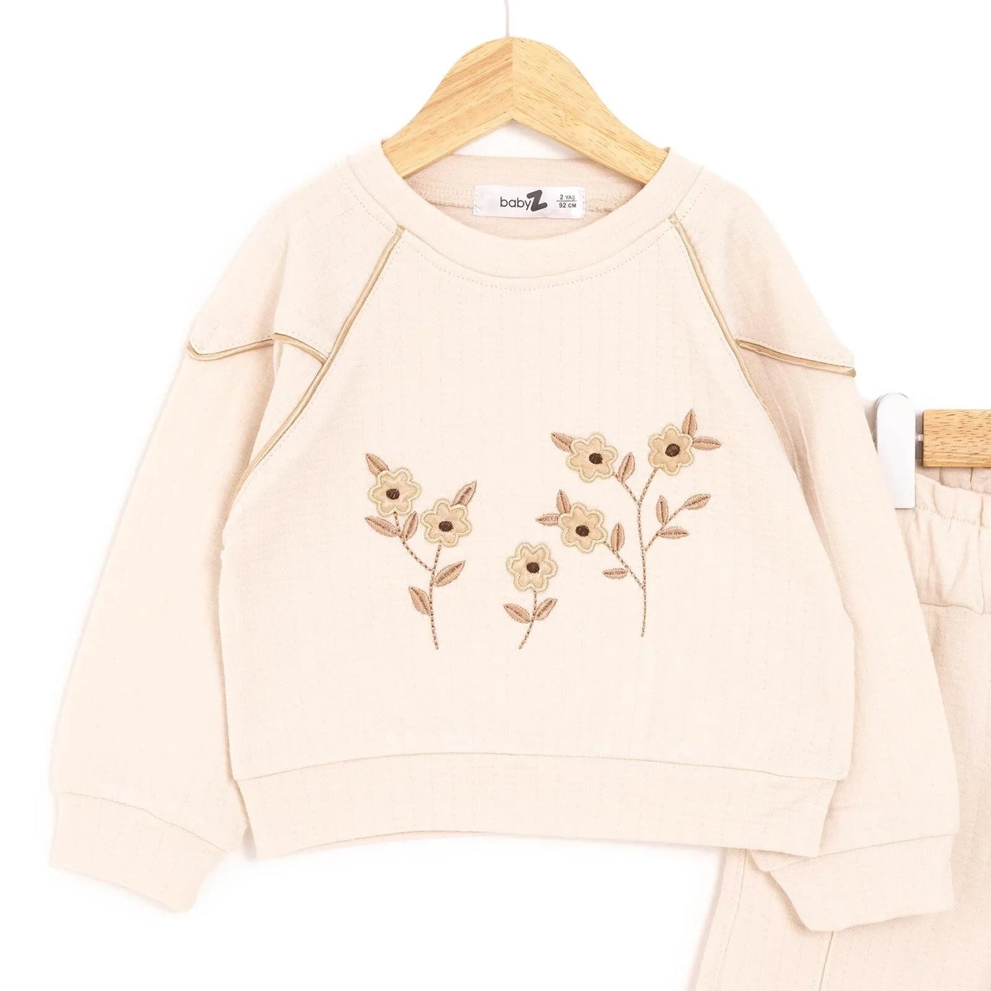 BabyZ Pretty Girl Girl Sweatshirt - Pants - Beige - mezetto ebebek ebebek