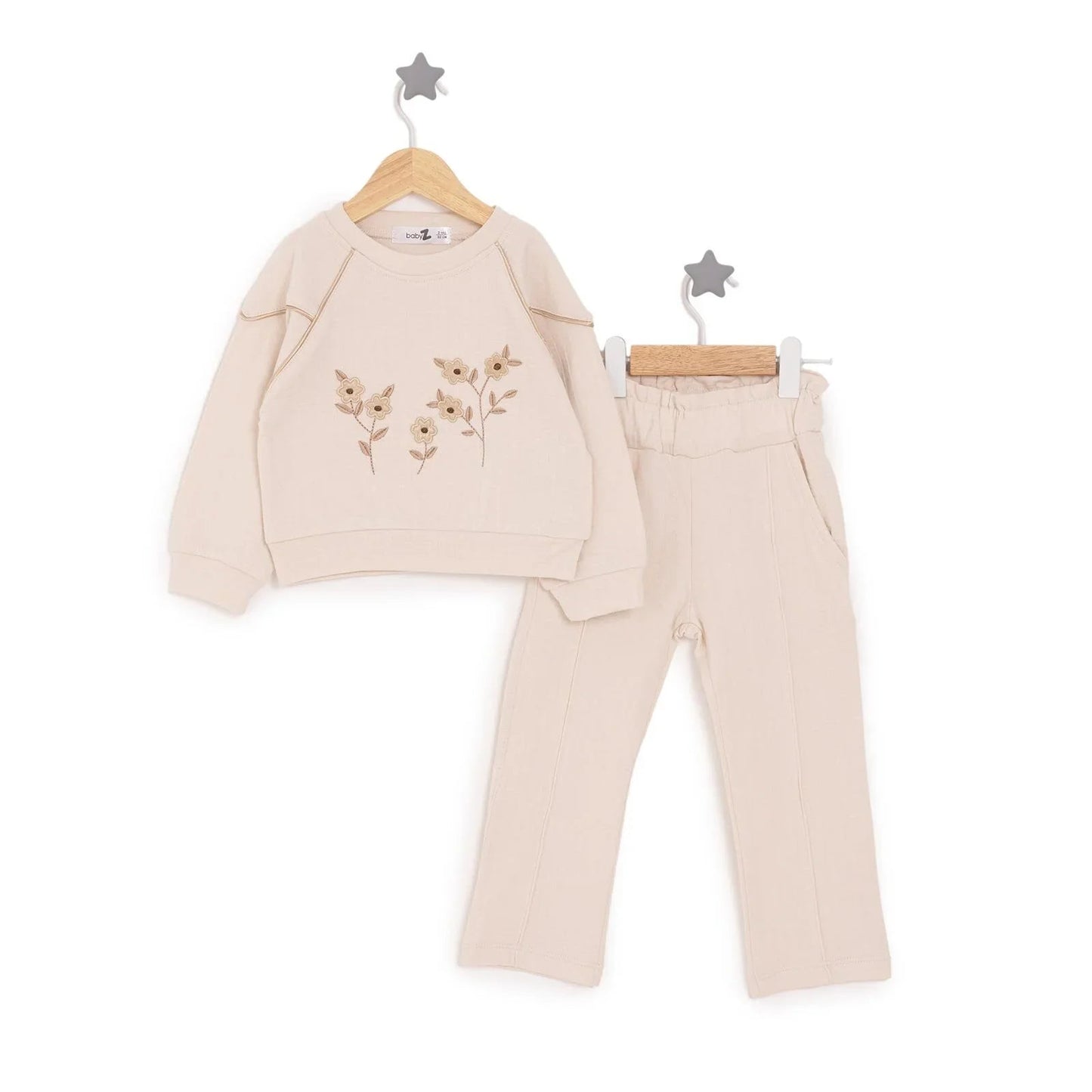 BabyZ Pretty Girl Girl Sweatshirt - Pants - Beige - mezetto ebebek ebebek
