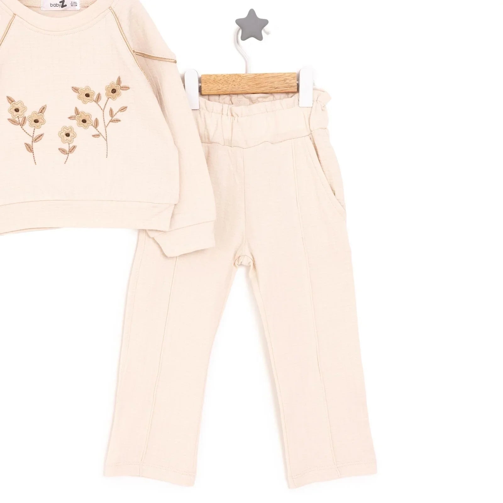 BabyZ Pretty Girl Girl Sweatshirt - Pants - Beige - mezetto ebebek ebebek