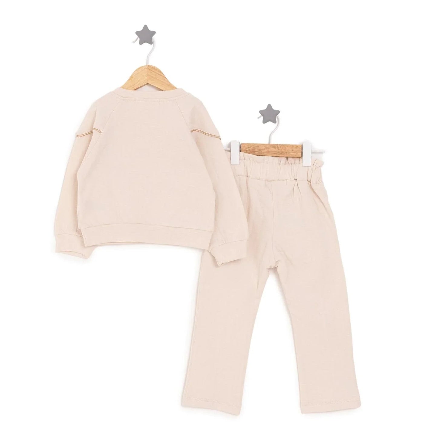 BabyZ Pretty Girl Girl Sweatshirt - Pants - Beige - mezetto ebebek ebebek