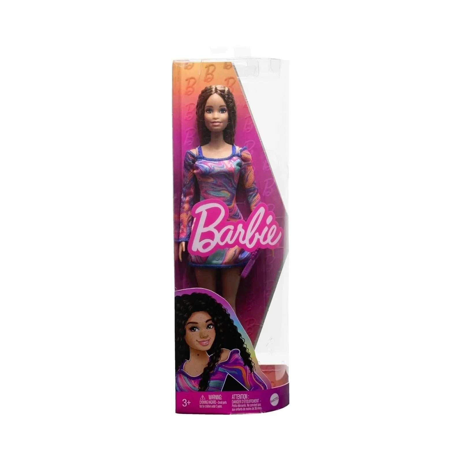 Barbie Fashionista Doll with Rainbow Marble Printed Dress - mezetto ebebek ebebek