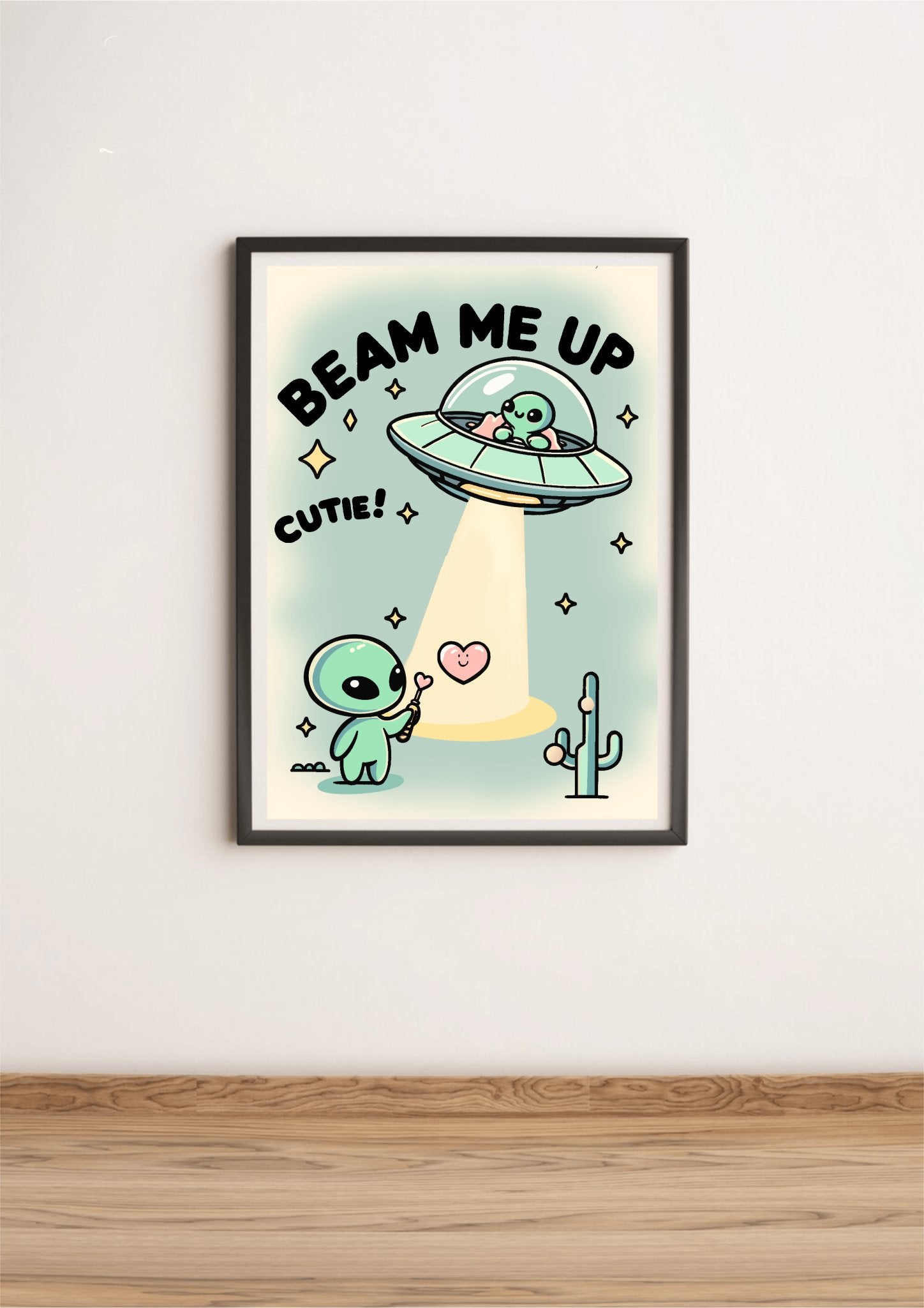 Beam Me Up, Cutie – Whimsical Alien Art Print - mezetto KEOLIX KEOLIX