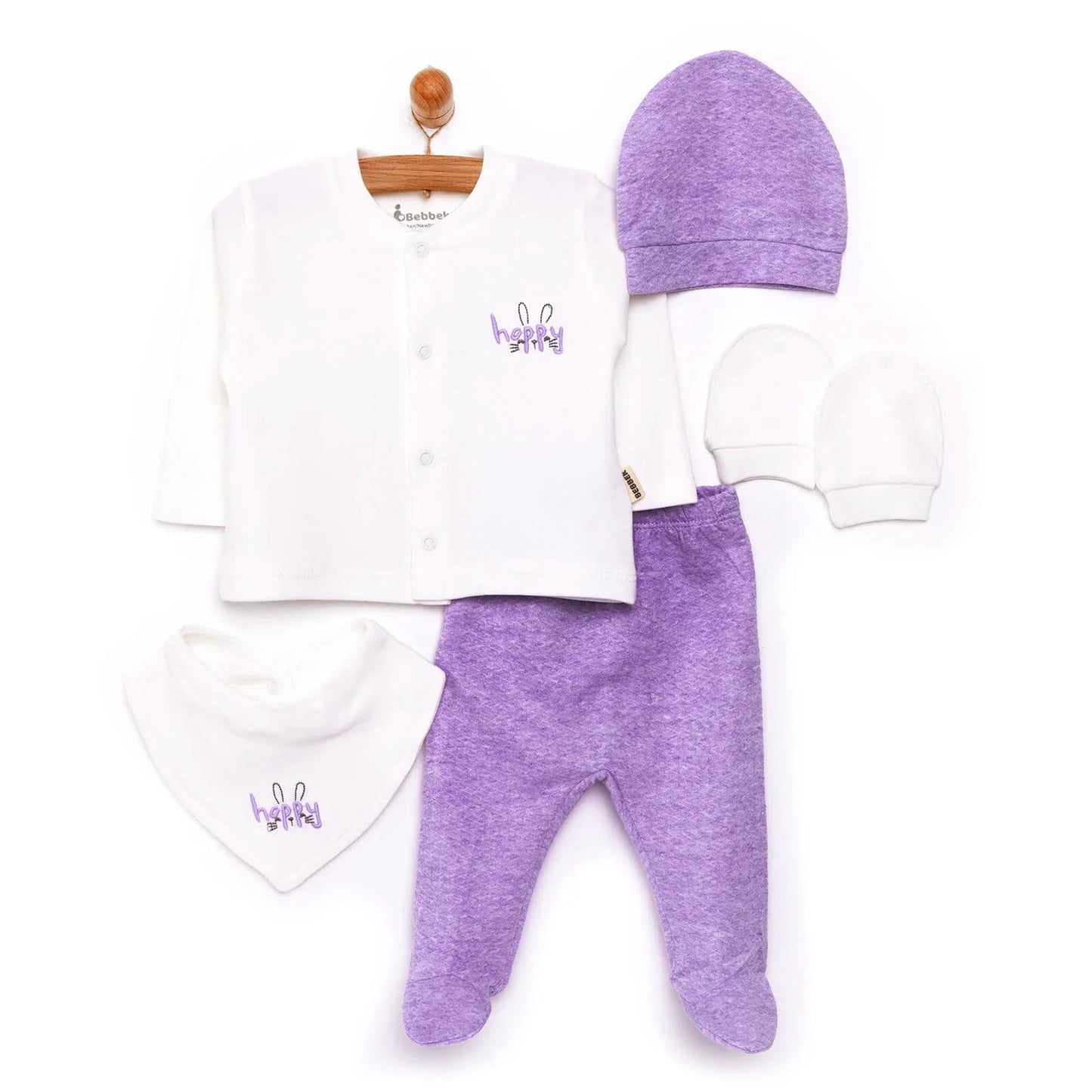Bebbek Baby Girl 5 pcs Newborn Gift Starter Set - Lilac - mezetto ebebek ebebek